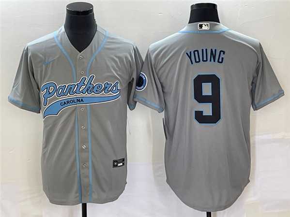 Mens Carolina Panthers #9 Bryce Young Gray With Patch Cool Base Stitched Baseball Jersey